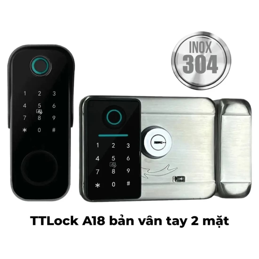 Khóa cổng vân tay AKIA N1 bản 2 mặt vân tay, panel trong và ngoài, thân khóa rim inox 304